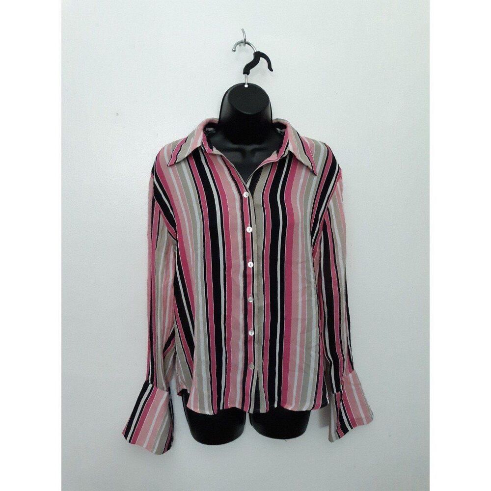 Pink black and white striped Violet and Claire button down top